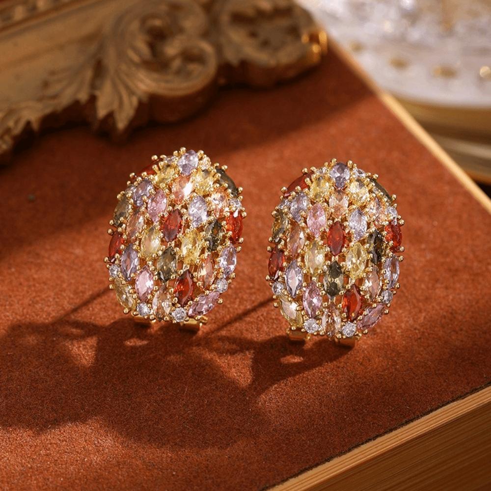 Glaring Colorful Zircon Earring Copper Gilding Ear Drop Elegant Ear Jewelry Women