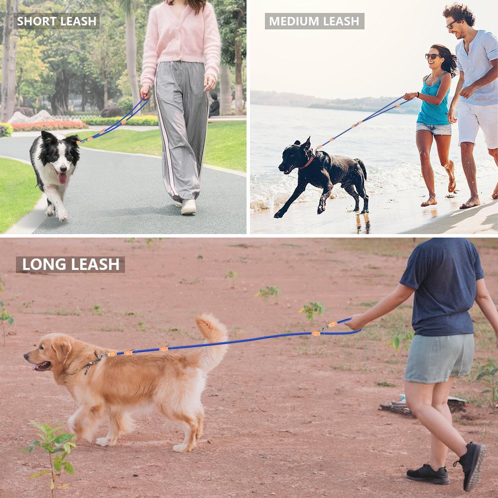 Multi Functional Double Head Dog Leash Adjustable 3 Length Nylon Rope Hands Free Shoulder Walking Lead For Two Small Medium Larg