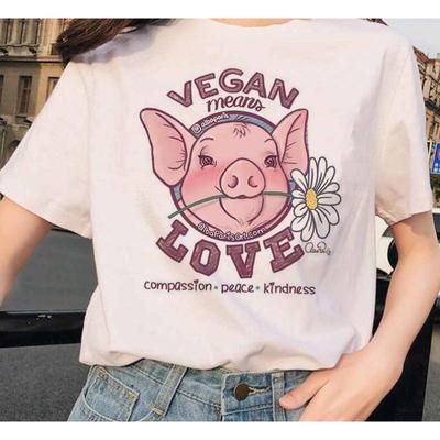 Футболка Vegan с рисунком вегетарианства, летние хлопковые свободные футболки с круглым вырезом и коротким рукавом для женщин