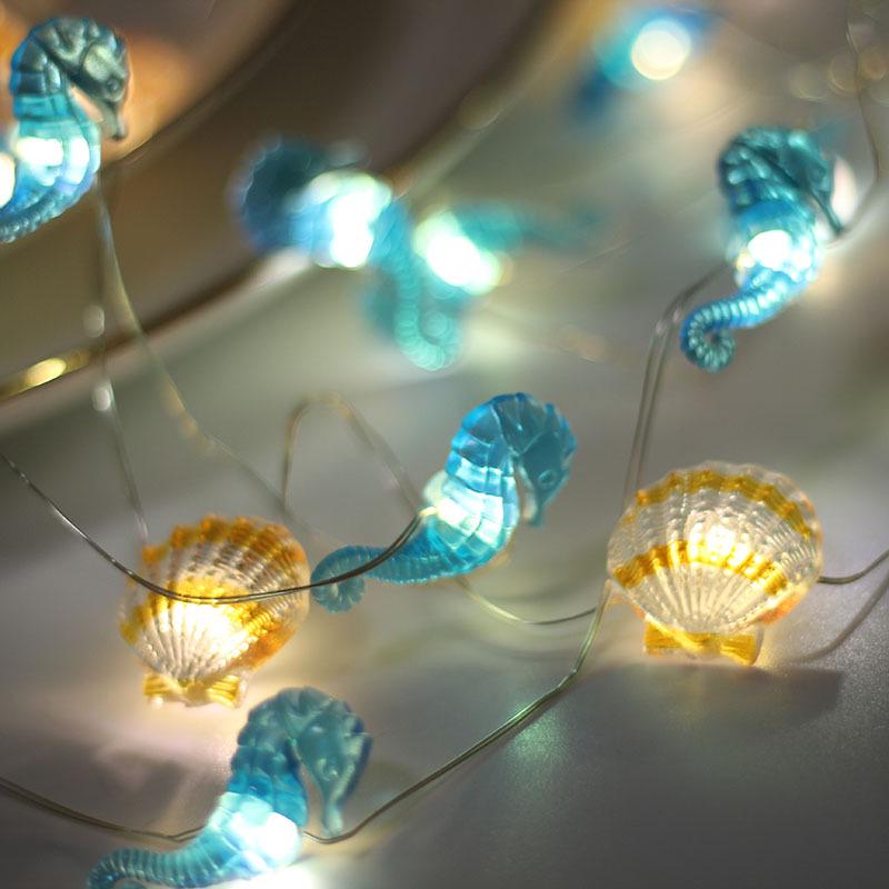 LED Ocean Series Children's Decorative String Lights: Starfish, Seashell, Seahorse, Conch Copper Wire Fasteners.