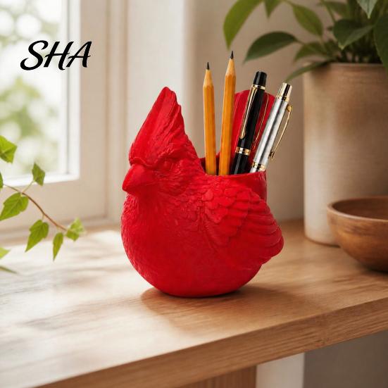 Thick Texture Pen Holder 3D Printed Red Bird Holder, Cute Animal Pencil Storage Cup, Desktop Organizer for Pencils, Makeup Brushes, Stationery