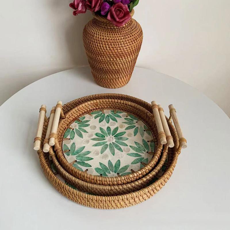 Цветной корпус из ротанга, фруктовый поднос для чая, поднос из ракушки, корзина для хранения закусок, поднос для закусок, тканый Вьетнам