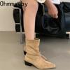 Винтажные плиссированные женские ботильоны до щиколотки Осень Зима Острый носок Узкие короткие ботильоны Модная обувь на квадратном каблуке