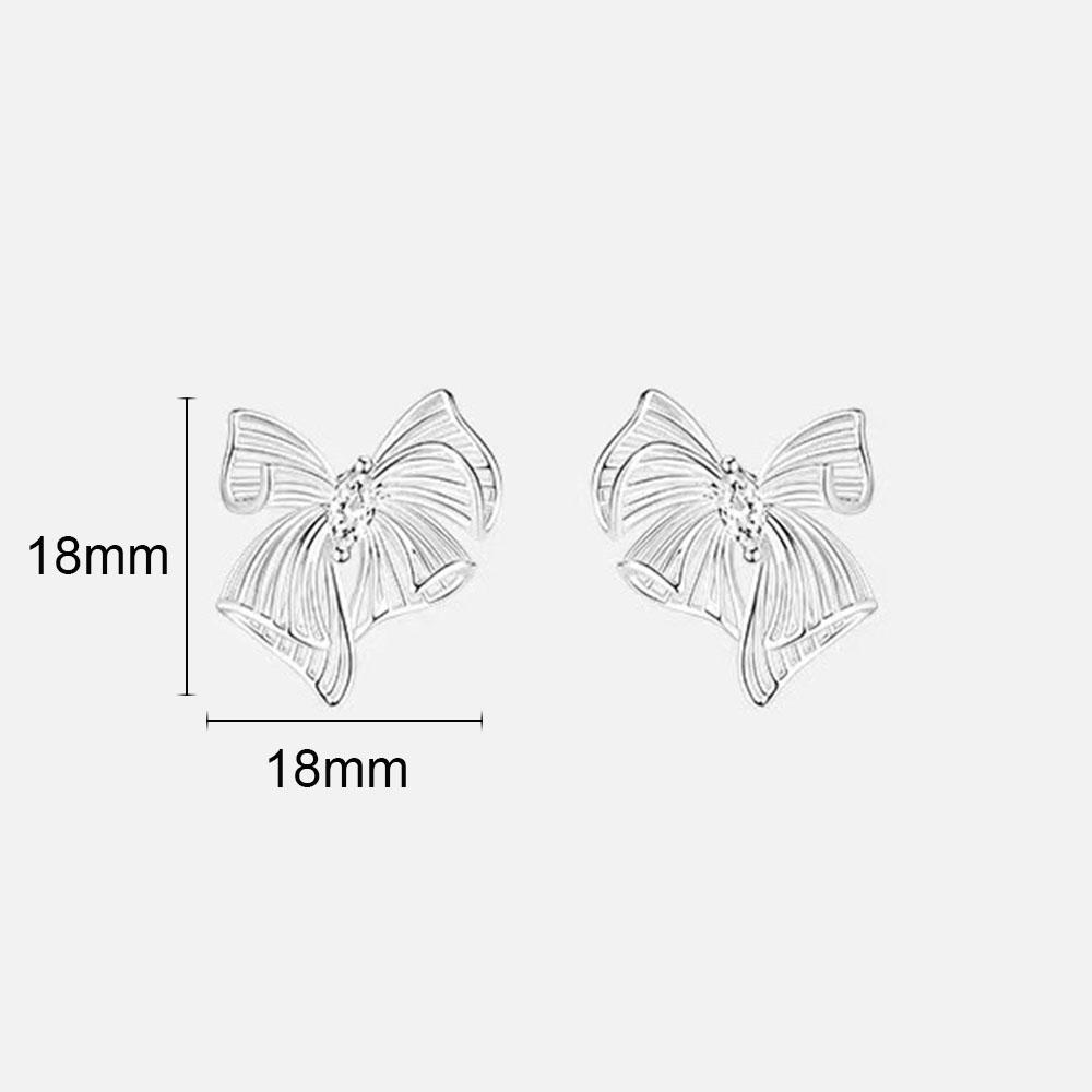 925 Silver Wide Zircon Bowknot Stud Earrings For Women Party Classic Fine Jewelry Exaggerated Light Accessories
