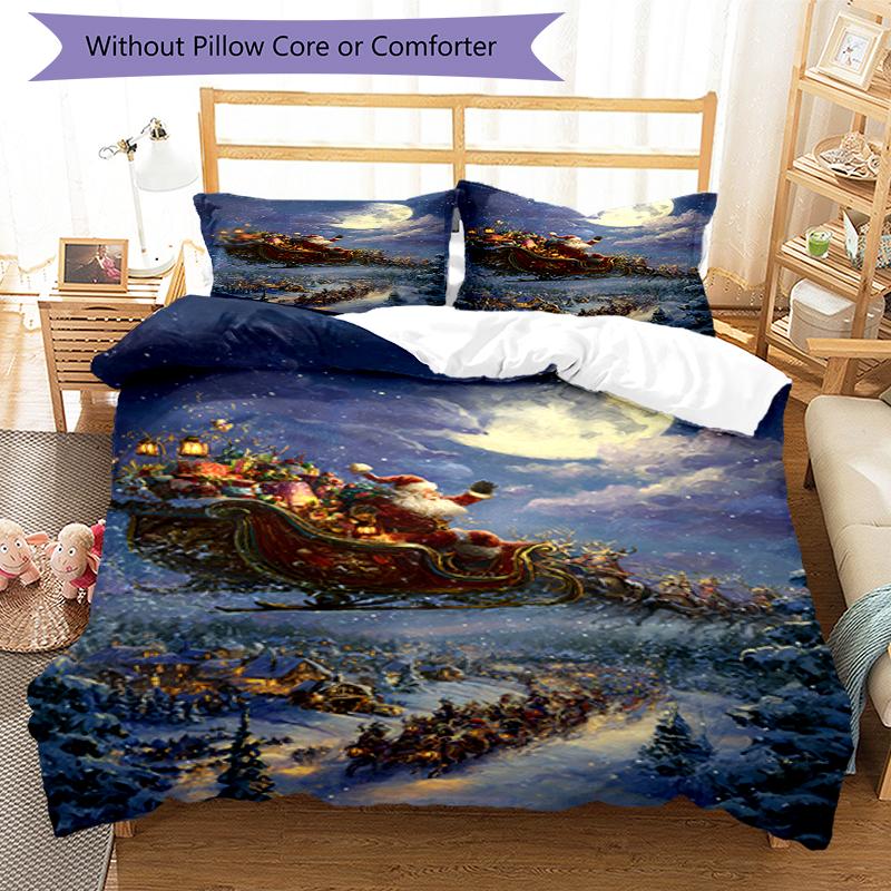 3pcs Christmas Santa Claus Bedding Set Duvet Cover Closure Includes 1 Duvet Cover & 2 Pillowcases, Soft and Comfortable for All Seasons.