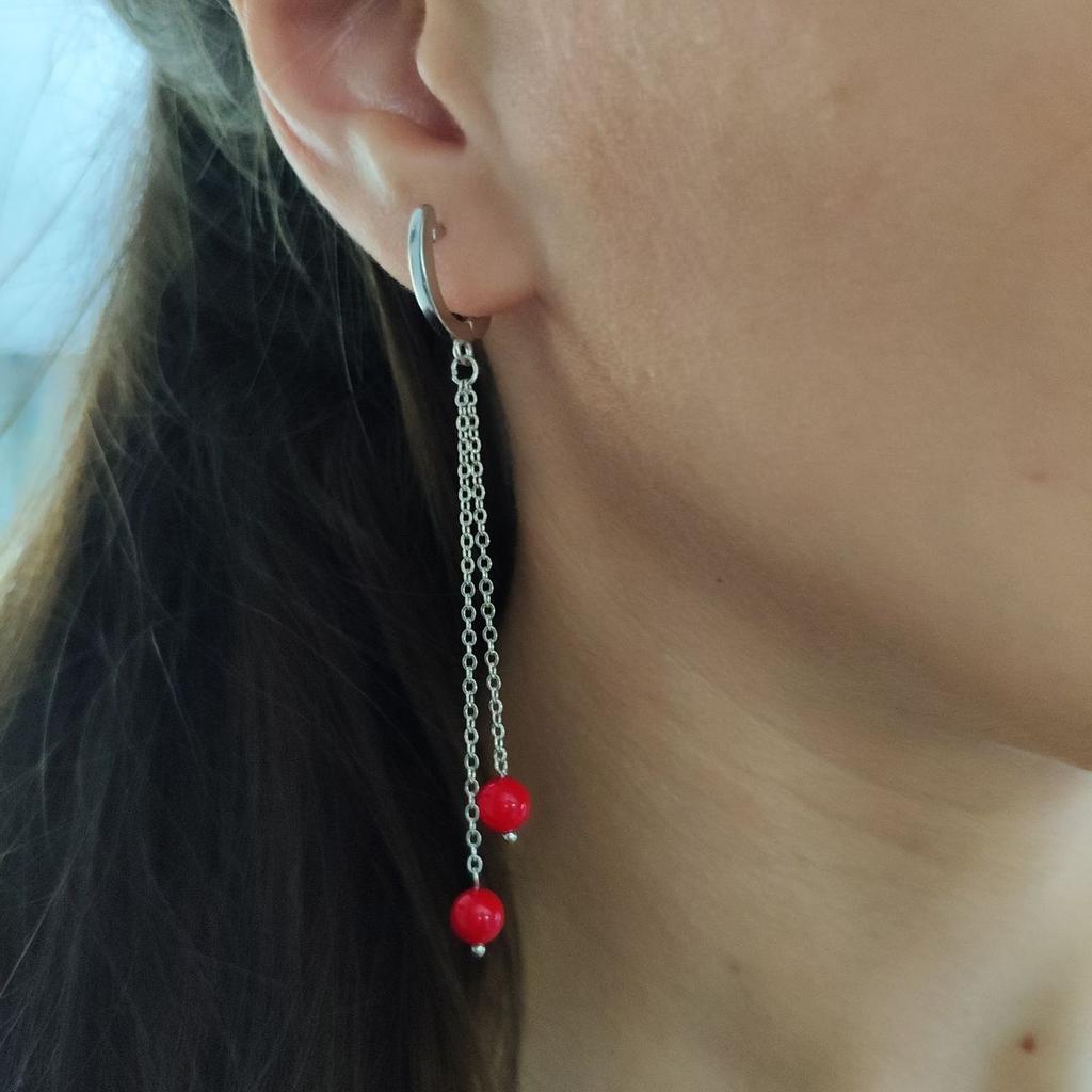 Серебряные серьги с кораллом (2147091)