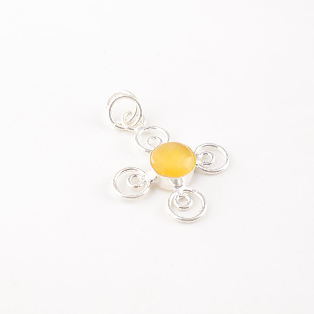 Yellow Cat's Eye Gemstone 925 Sterling Silver Jewelry Handmade Pendant For Girls PP-41-48