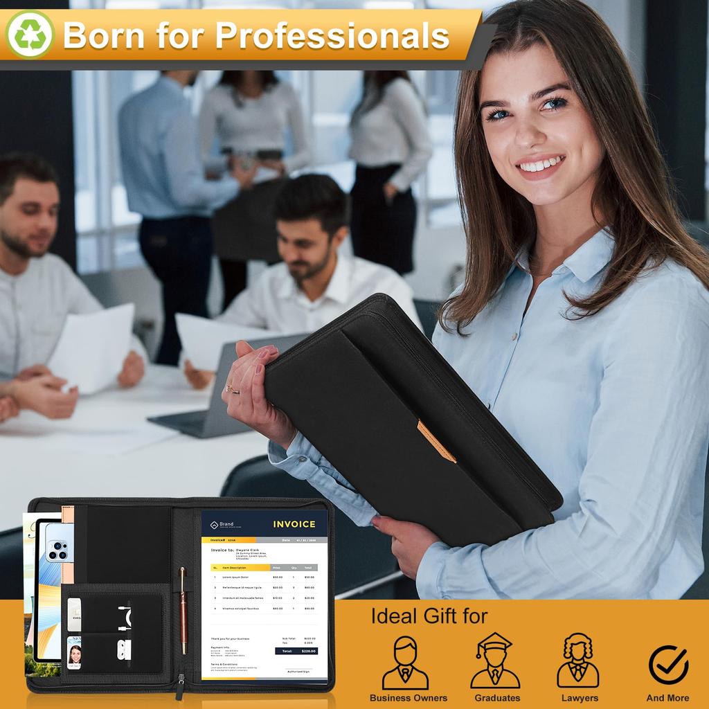 Toplive Clipboard A4 Binder Folder Clip File Repeat Use Note Cover Premium Fabric Equipped with Storage Pocket Includes Pen Holder Zipper Closure