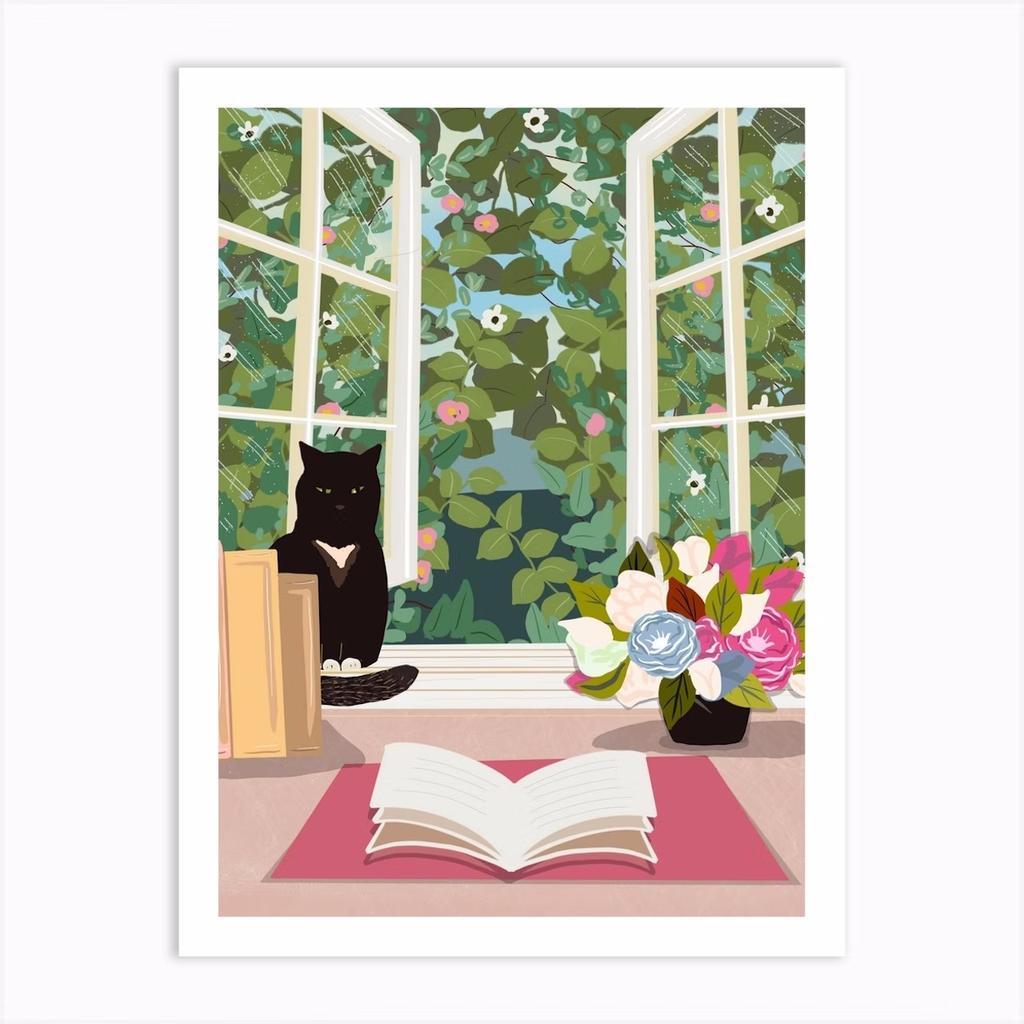 Boho Art Черный Кот Тропические Растения Плакат Холст Картина Милое Животное Скандинавская Настенная Картина Для Современной Гостиной Домашнего Декора