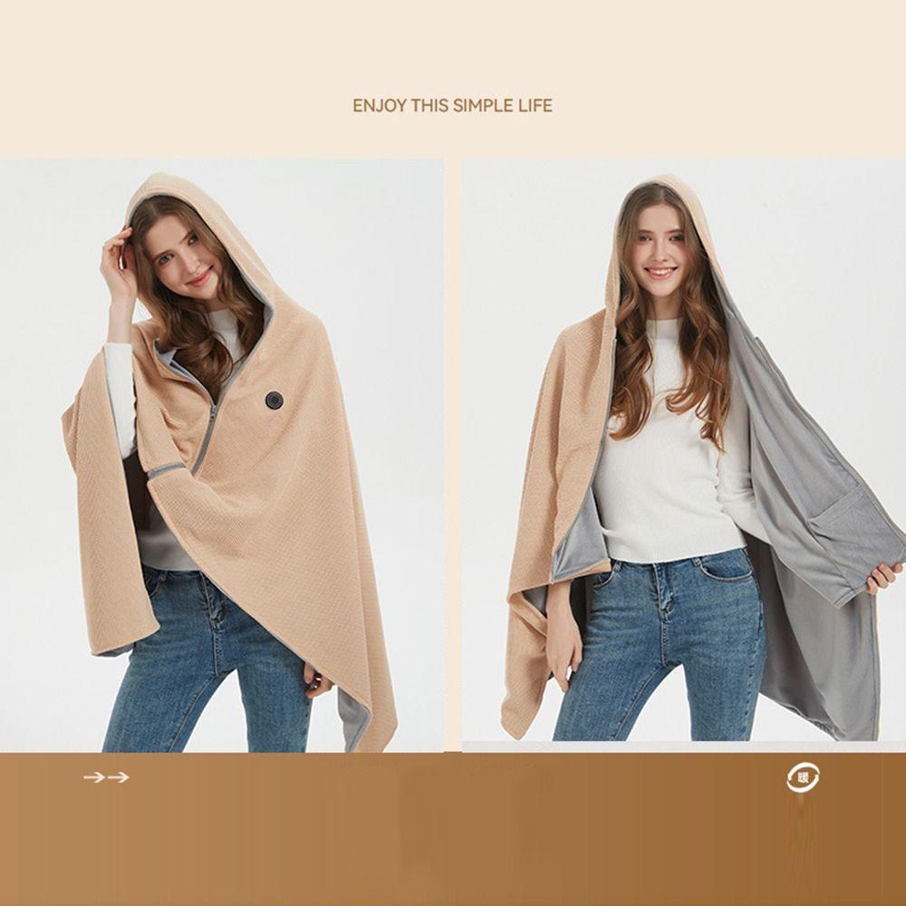 Электрическое одеяло с шапкой, 3 уровня нагрева, мягкий теплый шарф с подогревом на молнии, для использования зимой