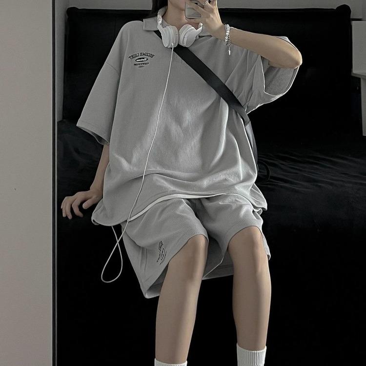 Women Casual Clothing Solid Sportswear Suit Summer Polo Shirt Shorts Matching Sets Short Sleeve Tops Elastic Waist Pants Outfits Plus Size