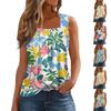 Square Collar Tank Top Women Print Tank Tee Casual Loose Fit Sleeveless Shirt