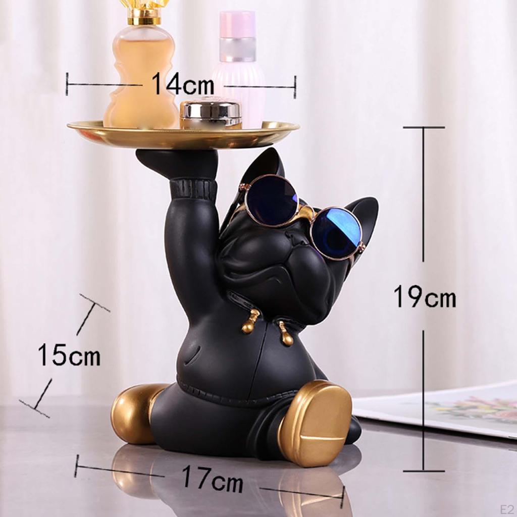 Статуя бульдога, фигурка животного с лотком для хранения ключей, настольное украшение для гостиной