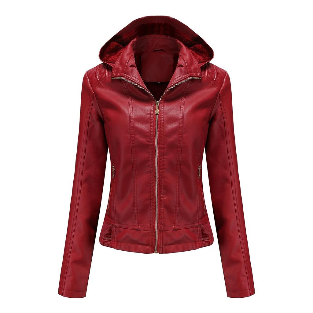 Осенне-зимняя куртка из кожи с капюшоном для женщин со съемным капюшоном плюс бархатная кожаная куртка приталенная куртка