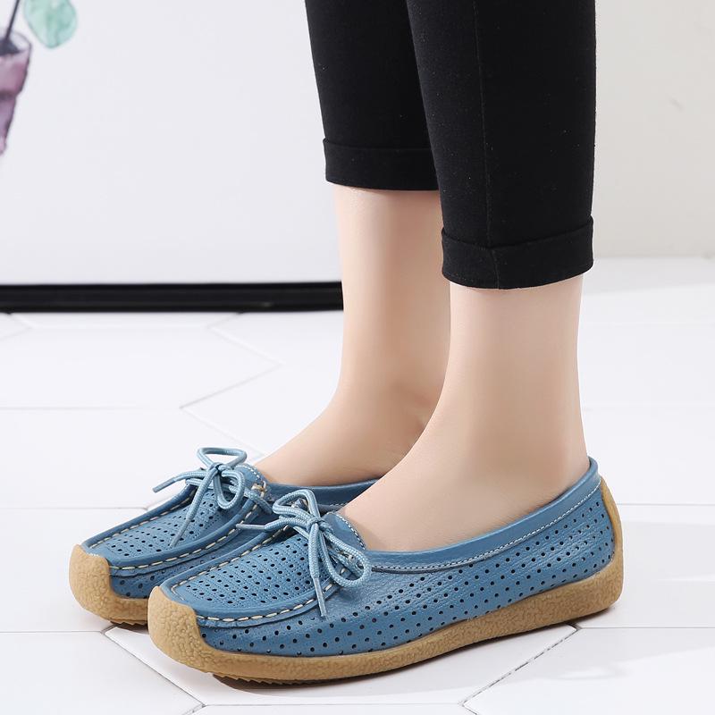 Fashion Women Flats Summer Women Genuine Leather Shoes With Low Heels Slip On Casual Flat Shoes Women Loafers Soft Nurse Ballerina Shoes