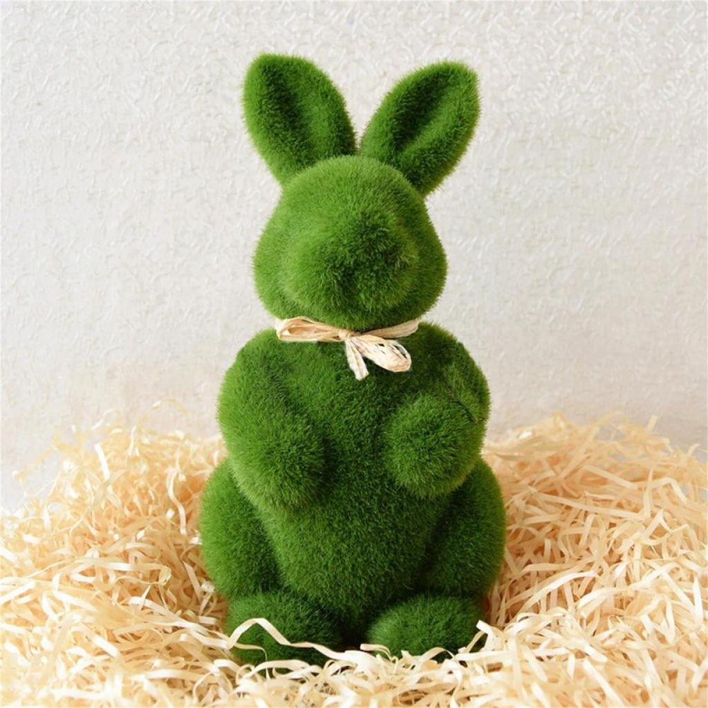 2Pcs Easter Furry Flocked Bunny, Artificial Moss Rabbit Easter Table Decor, Holiday Easter Figure Statue Spring Garden Decorations