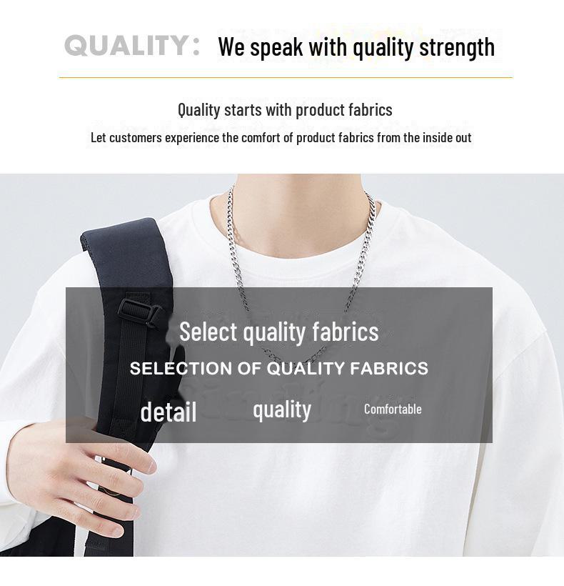 Мужская футболка с длинным рукавом из плотного хлопка - Белая, круглый вырез, стальной принт, свободный крой, осенняя коллекция