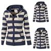 Women's Autumn Casual Striped Zipper Drawstring Hoodie Jumper Hooded Jacket Coat