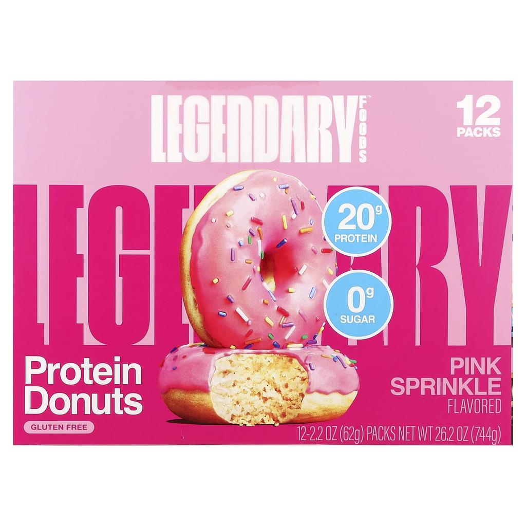 Legendary Foods Protein Donuts, Pink Sprinkles, 12 Pack, 62g (2.2oz) Each