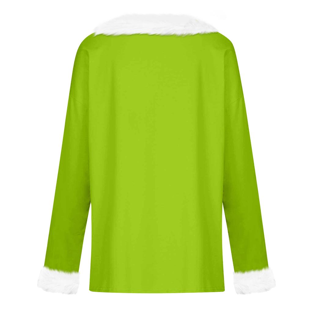 Women's T Shirt Tee Christmas Shirt Long Sleeve Party Christmas Print Fleece Collar V Neck Top