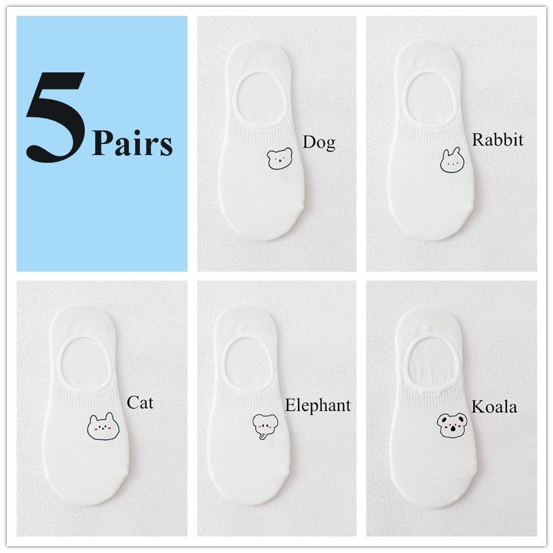 5 пар/лот короткие носки для женщин летние белые носки с изображением кролика, коровы, панды, коалы, животных, милые, забавные, счастливые, носки без присмотра