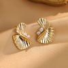 Fashion Twisted Fan Leaf Stud Earrings Brass Electroplated Real Gold Diamond Commuter Metal Earrings Women'S Earrings S925