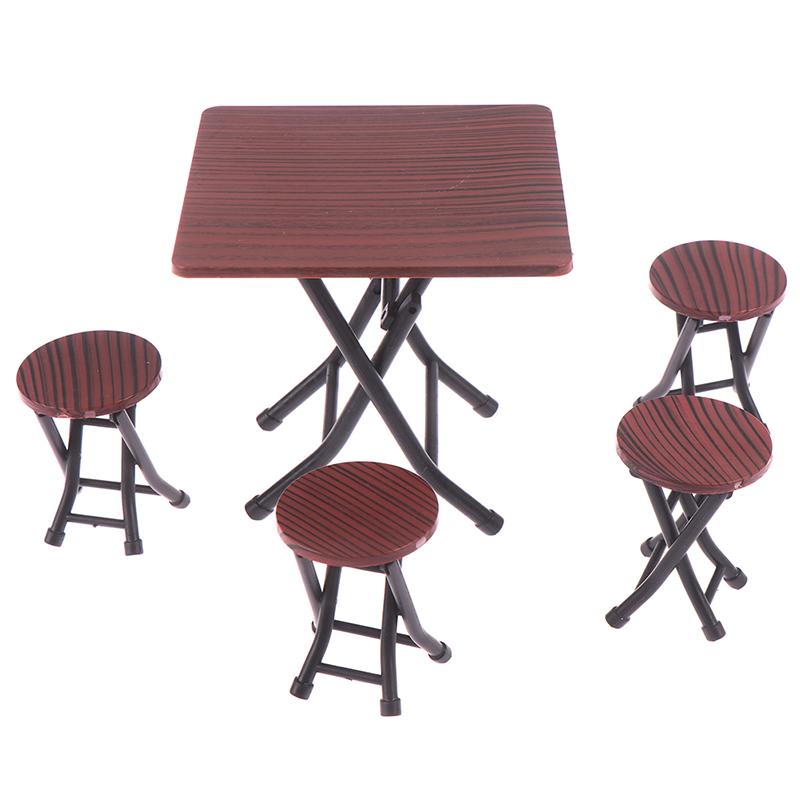1:12 Dollhouse Mini Furniture Folding Table And Chair Set With 4 Stool Models