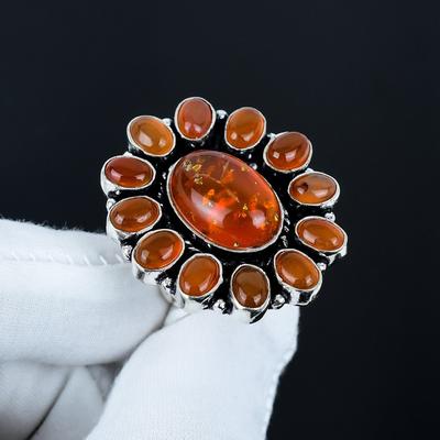 Красивое кольцо с драгоценным камнем Амбар, кольцо из стерлингового серебра 925 пробы, подарок для нее, овальный камень, элегантное кольцо ручной работы, серебряное кольцо с цветком Амбар, свадебный подарок
