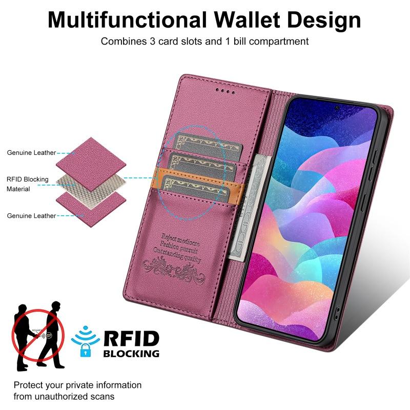 Магнитный противокражный кошелек-книжка из кожи с отделением для карт и телефона для Samsung Galaxy S25 Edge S24 Ultra S23 Plus S22 S21 S20 FE S10 Чехол
