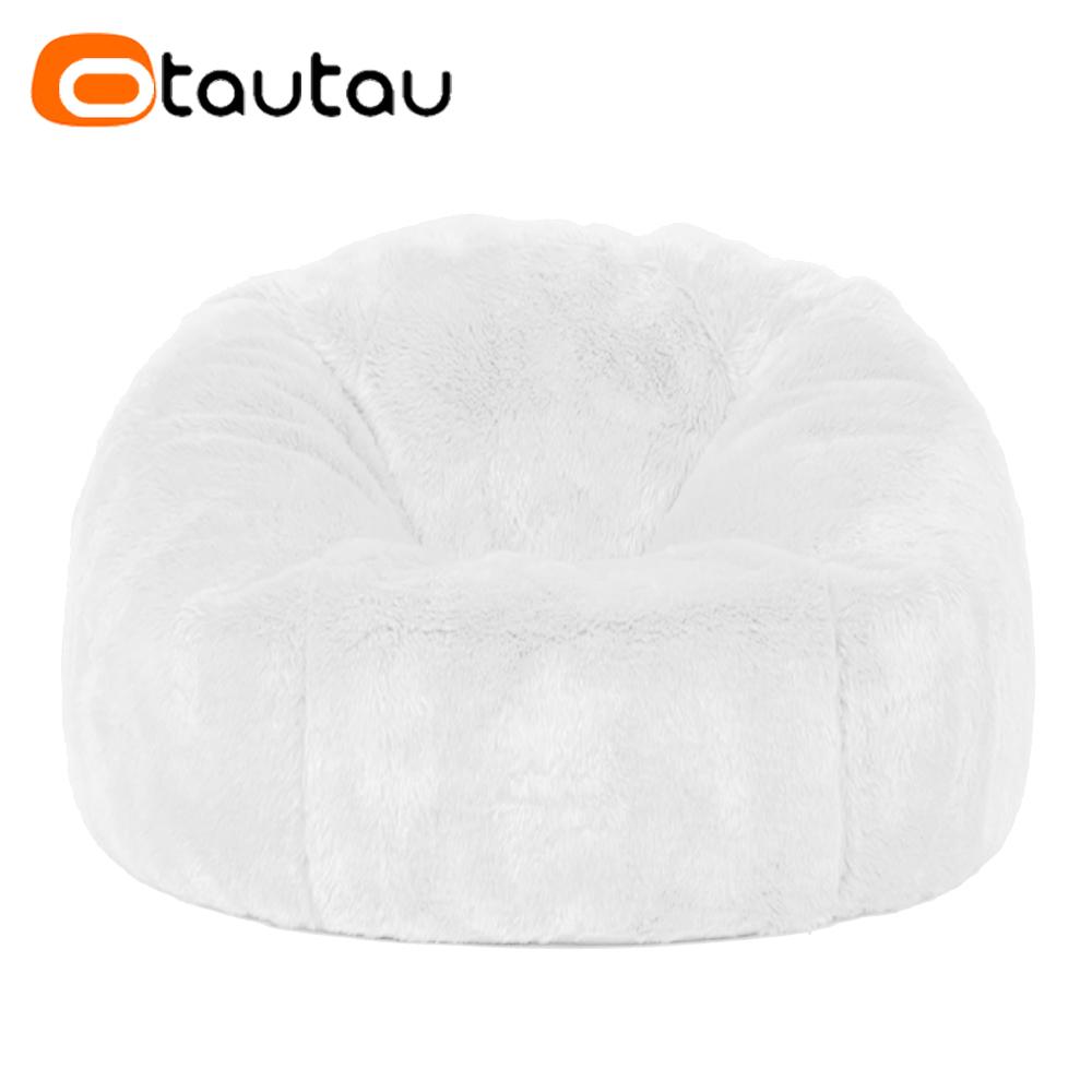 OTAUTAU Adults Children Fluffy Faux Fur Bean Bag Pouf Cover Without Filler Beanbag Puff Salon Ottoman Corner Seat Sac DD003
