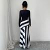 Autumn and Winter Women's Sexy Asymmetric Neckline Irregular Stripe Mermaid Hem Dresses