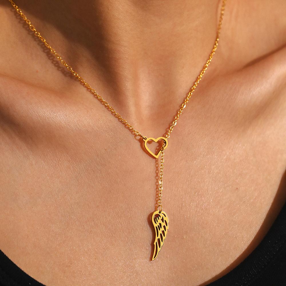 Stainless Steel Necklaces Elegant Heart feather pendant Clavicle Chain Fashion Exquisite Necklace For Women Jewelry Wedding Gift