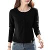 [JHIJSC] T-shirt Ladies Long Sleeve Spring Cotton Tight Plain Color Fashionable Cute Large Size (JP, Alphabet, L, Black)