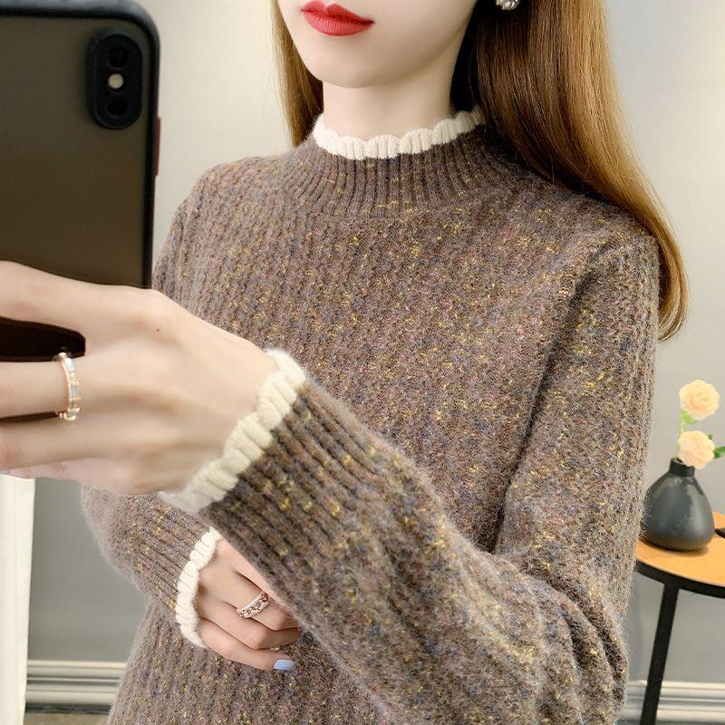 Толстый базовый свитер с полувысоким воротом и добавлением бархата, зимний свободный и универсальный свитер, модный трикотаж