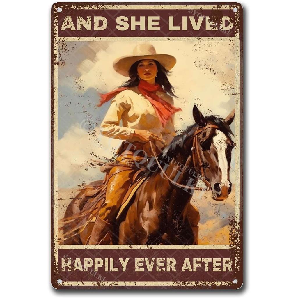 Vintage Cowgirl Metal Sign Retro Western Horse Riding Quote Tin Plaque for Home Bar Farmhouse Decor Life is Tough Spiritually Wi