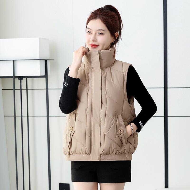 Down Cotton Vest Women's Autumn and Winter New Loose Short Cotton-padded Jacket Stand-up Collar Vest Loose Vest