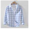 913 S/S Fresh Plaid Long Sleeve Shirt - Men's Casual Loose Fit Square Collar
