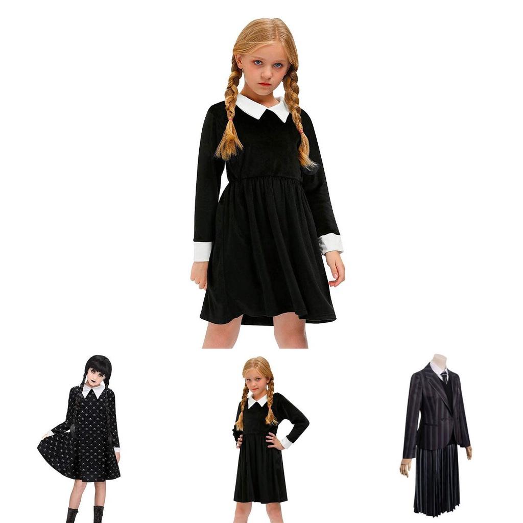 Wednesday Addams School Uniform Dress Polyester Cosplay Costume For Girls