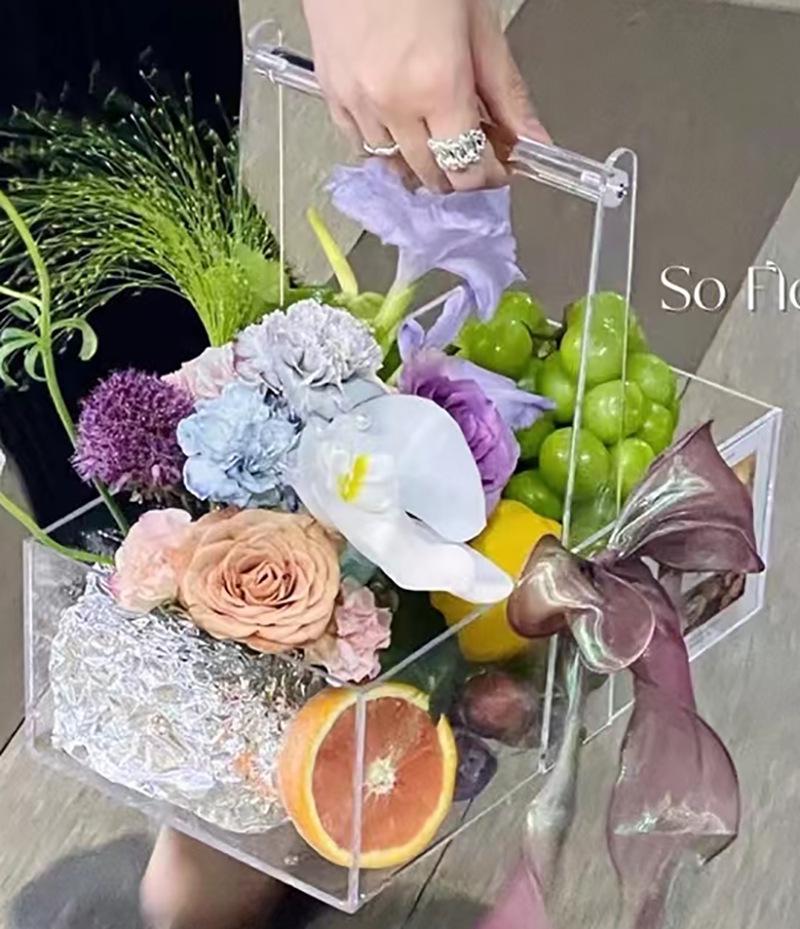 Custom Portable Transparent Acrylic Flower Gift Box