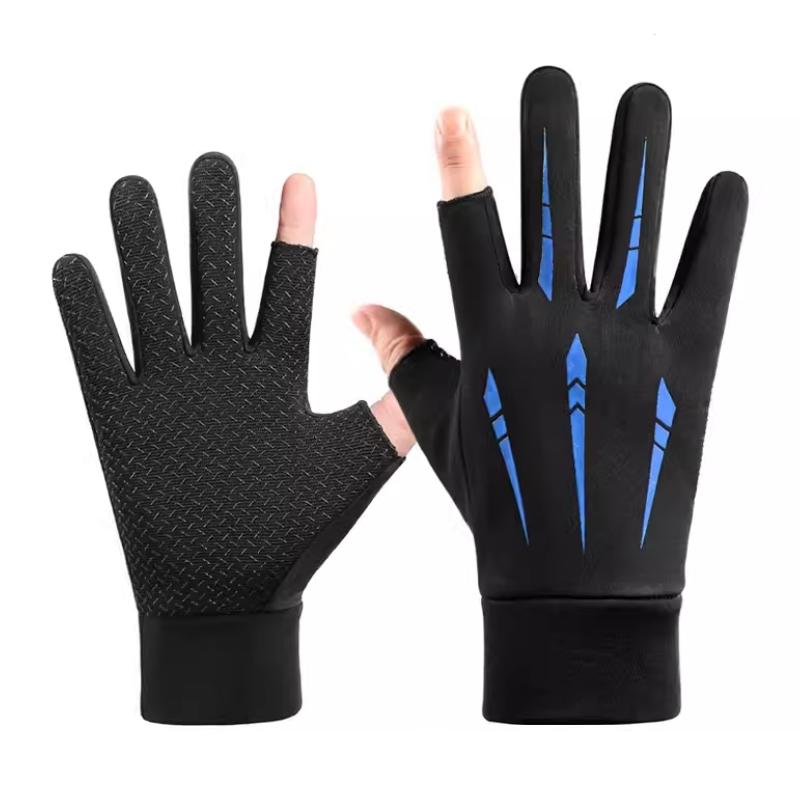 Cycling Gloves Men Winter Warm Fleece-lined Touch Screen Leak Two Finger Driving Non-Slip Windproof Sports Fishing Gloves