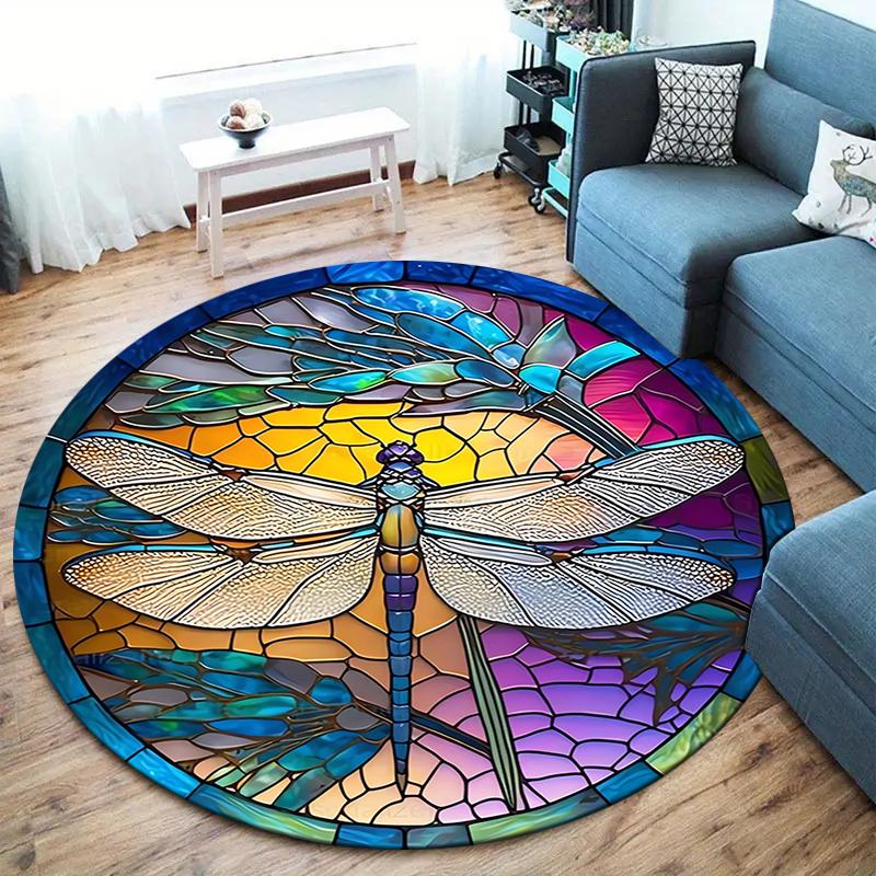 Beautiful dragonfly Round Area Rug,Carpet Rug for Living Room Bedroom Sofa Playroom Decor,Non-slip Floor Mat