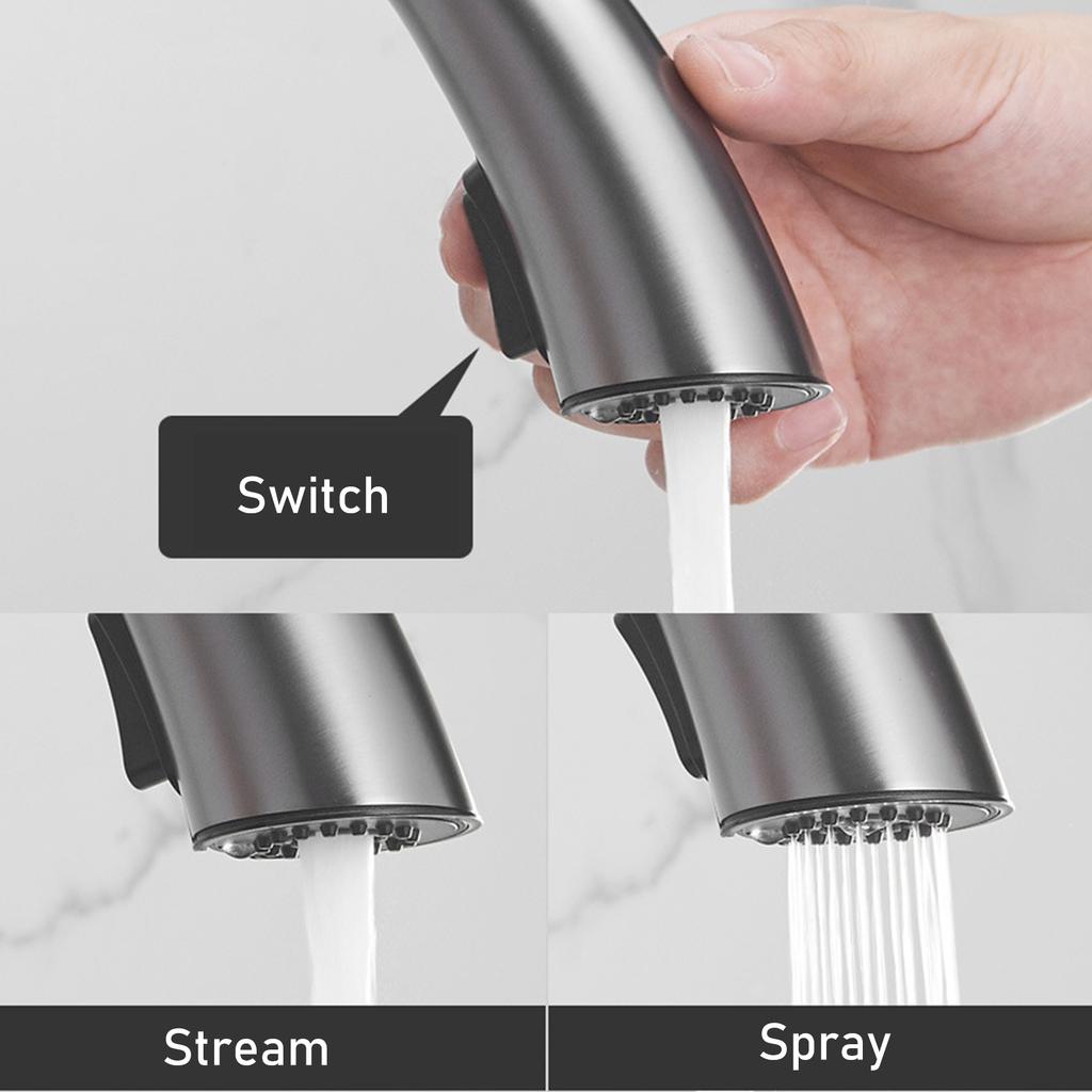 Поворотные на 360 градусов выдвижные кухонные смесители с 2 режимами струи Смесители для раковины в ванной комнате с высокой дугой Потяните вниз