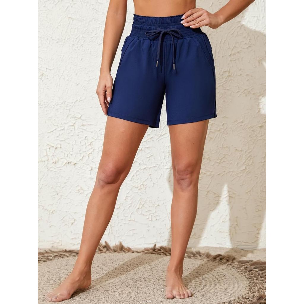 CHARMLEAKS Женские шорты для плавания высотой 6 дюймов с высокой талией Быстросохнущие пляжные шорты с карманами