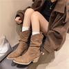 Vintage Pointed Suede Pleated Piled Boots Women's 2025 New Thick Heel Thin Medium Tube Boots Merard Knight Boots Autumn