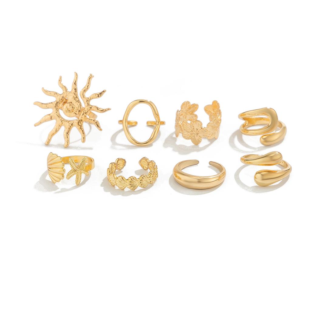 Ingemark 8Pcs/Set Boho Flower Scallop Open Rings for Women Summer Vintage Starfish Adjustable Knuckle Joint Rings Couple Jewelry