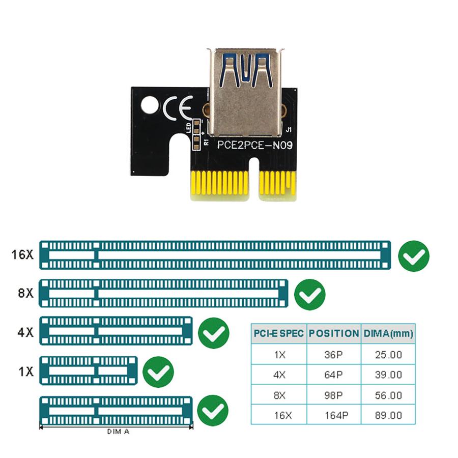 Переходная карта-райзер 012 PRO LED PCIE для адаптера GPU для майнинга