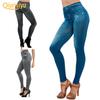 Women High Waist Slim Denim Print Stretch Pencil Pants Jeans