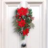 Рождественский венок с красным цветком, клетчатый шар с бантом, многоразовый праздник, внутреннее наружное окно, передняя дверь, подвесная искусственная гирлянда, лестница