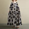 2025 Women Plus Size Spring Long Dress Loose Basic Printing Vintage Casual Floral Oversize Long Sleeve Maxi