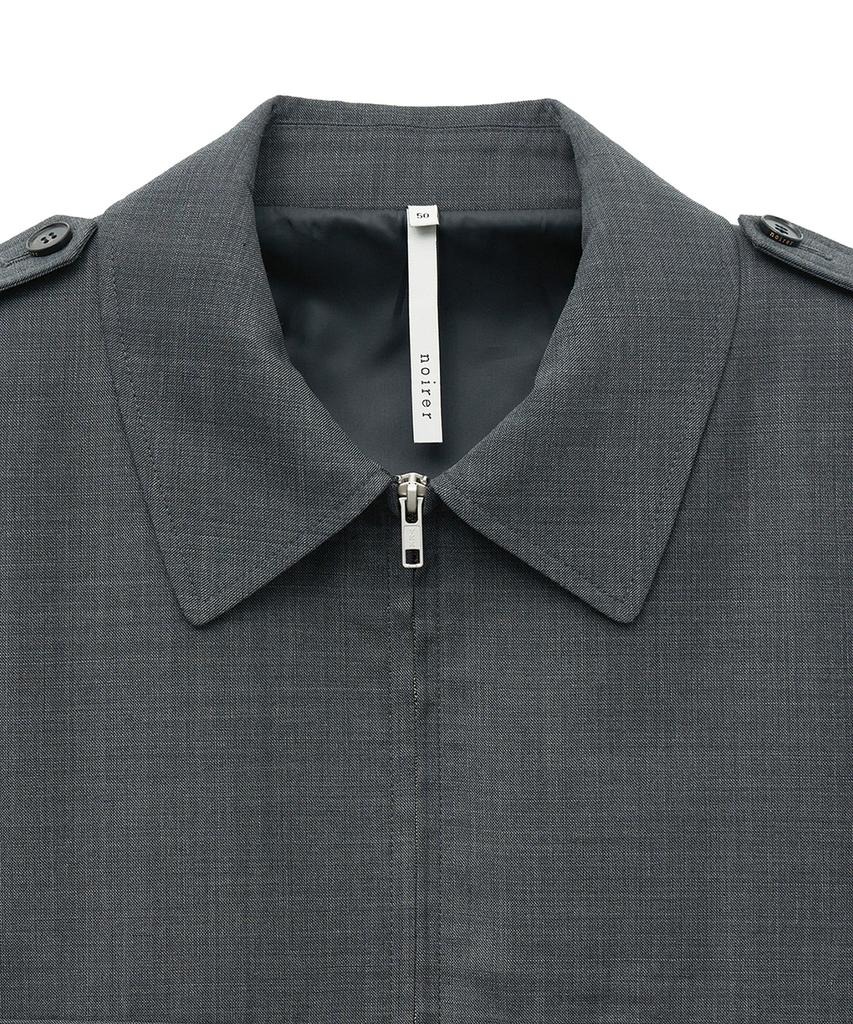 Noirer Wool Field Pocket Belted Crop Jacket (Grey)